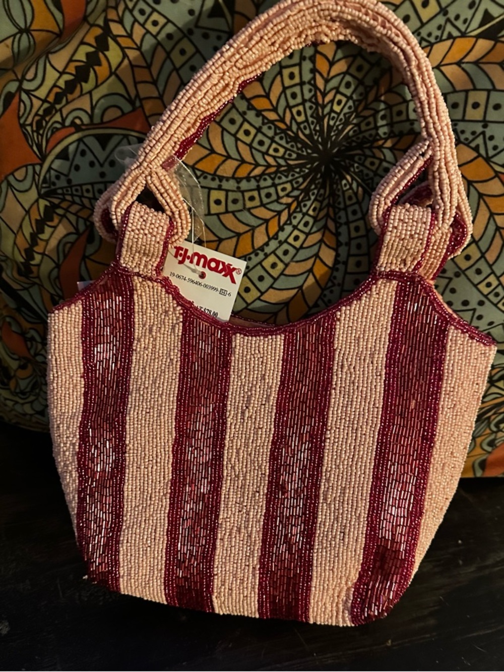 T.J.Maxx Beaded Striped Shoulder Bag - Pink & Burgundy